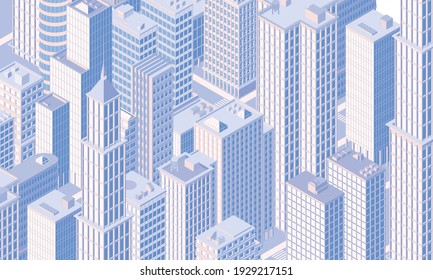 Isometric city centre, cityscape, city skyline. Vector illustration in flat design.