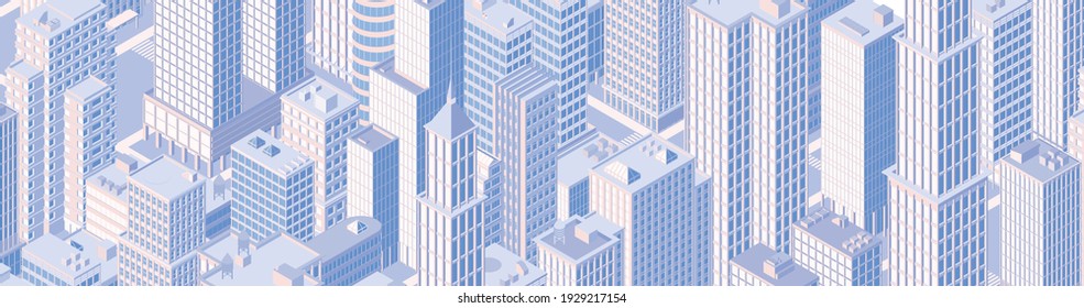 Isometric city centre, cityscape, city skyline. Vector illustration in flat design.