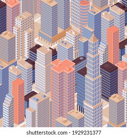 Isometric city centre, cityscape, city skyline. Vector illustration in flat design.