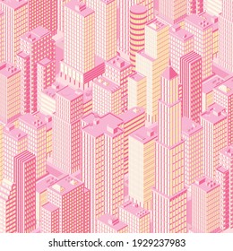 Isometric city centre, cityscape, city skyline. Vector illustration in flat design.