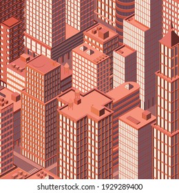Isometric city centre, cityscape, city skyline. Vector illustration in flat design.