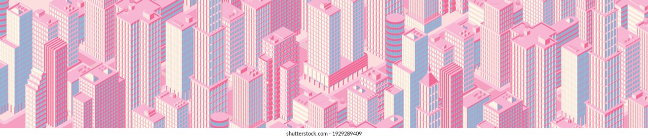 Isometric city centre, cityscape, city skyline. Vector illustration in flat design.