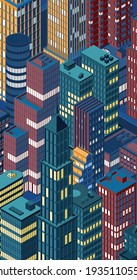 Isometric city centre, cityscape, city skyline. Vector illustration in flat design.
