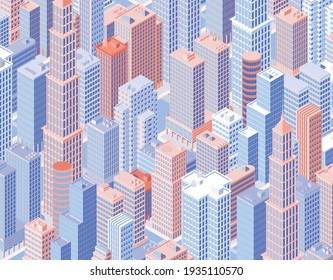 Isometric city centre, cityscape, city skyline. Vector illustration in flat design.
