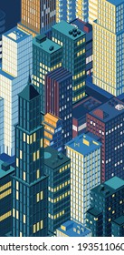 Isometric city centre, cityscape, city skyline. Vector illustration in flat design.
