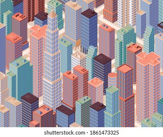 Isometric city centre. Vector illustration in flat design.