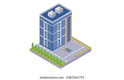 elementos de ciudades isométricas con edificios aislados y carreteras vectoriales.sobre fondo blanco.Diseño 3D.diseño vectorial isométrico Ilustración.