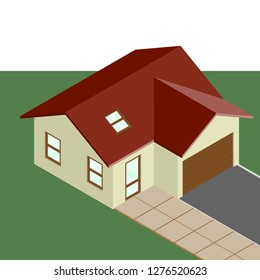 Isometric city house sign, point markers background, vector isometry drawing home, 3D simple city house navigation, flat paper city map house