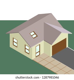 Isometric city house sign, point markers background, vector isometry drawing home, 3D simple city house navigation, flat paper city map house