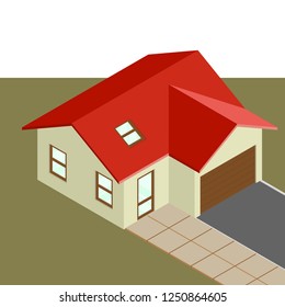 Isometric city house, vector isometry drawing home, 3D simple house graphic