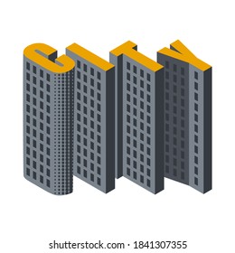 Isometric city icon. Vector illustration isolated on white. Flat color design.