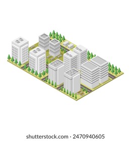 Isometric city illustrated on white background