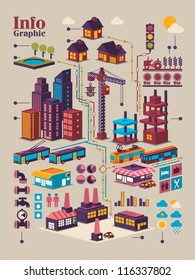 Isometric City Info Graphic,city Background With Isolated Buildings