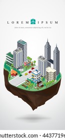 isometric city landscape floating in the sky,vector illustration.