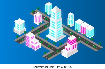 Isometric city lanescape.Futuristic concept.vector and illsutration