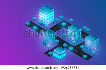 Isometric city lanescape.Futuristic concept.vector and illsutration
