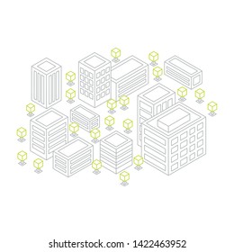 Isometric City Line Concept. Building Illustrations Design