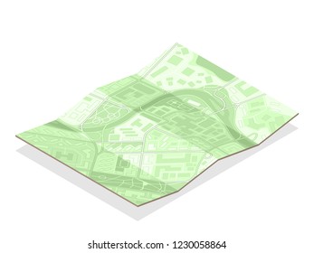 Isometric city map navigation, point markers background, vector isometry drawing schema, 3D simple city plan GPS navigation, final destination arrow paper city map. Route delivery check point graphic
