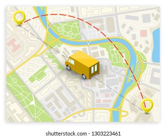 Isometric city map navigation, point markers background, vector isometry drawing schema, 3D simple city plan GPS navigation, final destination arrow paper city map. Route delivery check point graphic