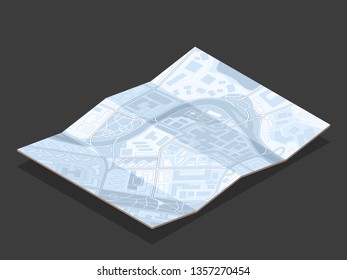Isometric city map navigation, point markers background, vector isometry drawing schema, 3D simple city plan GPS navigation, final destination arrow paper city map. Route delivery check point graphic