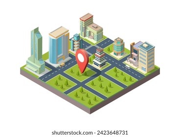 Isometric city map navigation with pointer location