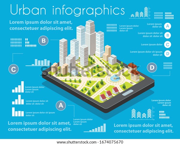 Isometric City Map Navigations Urban Cartography Stock Vector Royalty Free 1674075670 