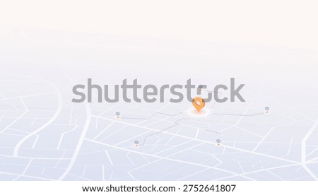 Isometric City Map with Orange Location Pin and Connected Route Points. Vector illustration.