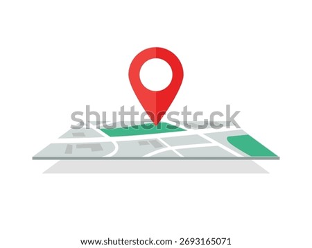 Isometric city map with pin location, pin on map glyph
