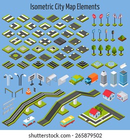 Isometric City Map Road And House Construction Elements Set Isolated Vector Illustration
