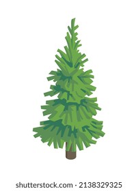 Komposition der Elemente des isometrischen Stadtparks mit isoliertem Bild von Tannenbaum auf unscharfem Hintergrund, Vektorgrafik