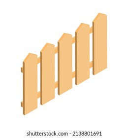 Isometric city park elements composition with isolated image of wooden fence on blank background vector illustration
