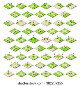 Isometric City Park Furniture. Roads Set Flat 3D City Map Elements Infographic. Path Game Tiles Collection Vector Illustration. Playground Rural Route through Spring Green Grass Bucolic Landscape icon