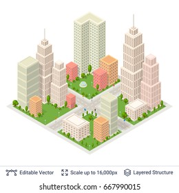 Isometric city popular structures. Modern design elements. Vector icons easy to edit and compose.