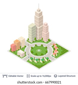 Isometric city popular structures. Modern design elements. Vector icons easy to edit and compose.