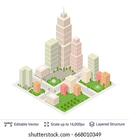 Isometric city popular structures. Modern design elements. Vector icons easy to edit and compose.