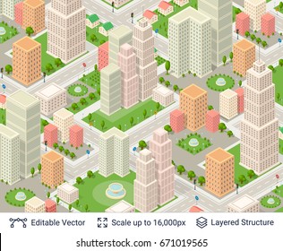 Isometric city popular structures. Modern design elements. Vector icons easy to edit and compose.