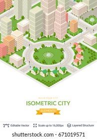 Isometric city popular structures. Modern design elements. Vector icons easy to edit and compose.