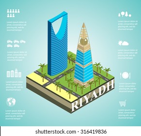 Isometric City of Riyadh Saudi Arabia infographics with icons set, 3d Vector Illustration