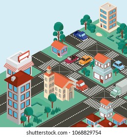 isometric city scene icons