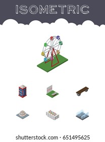 Isometric City Set Of Aiming Game, Recreation, Plants And Other Vector Objects. Also Includes Phone, Decoration, Attraction Elements.