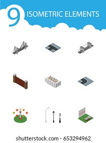 Isometric City Set Of Aiming Game, Turning Road, Bridge And Other Vector Objects. Also Includes Bridge, Archery, Highway Elements.