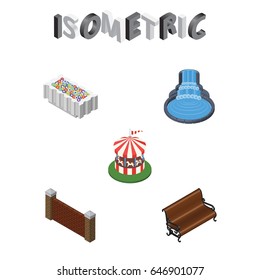 Isometric City Set Of Sitting, Garden Decor, Carousel And Other Vector Objects. Also Includes Park, Decoration, Seat Elements.