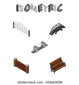 Isometric City Set Of Sitting, Highway, Barricade And Other Vector Objects. Also Includes Bridge, Park, Highway Elements.