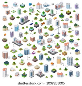 Isometric City Set Street Road Traffic Cars. Infrastructure Landscapes Urban Economy.