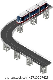 Isometric city sky train, modern public transportation 