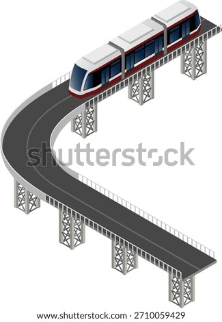 Isometric city sky train, modern public transportation 