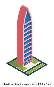 Isometric city skyscraper composition with isolated image of modern urban architecture tall building on blank background vector illustration