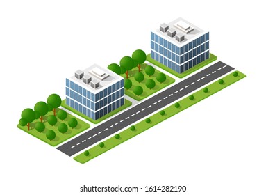 The isometric city with skyscraper from urban building vector architecture. Modern white illustration for design and business shape background