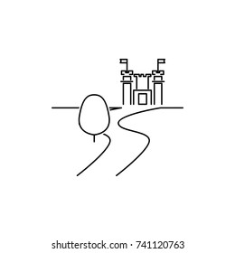 Isometric City Street Landscape View with Buildings, Roads, Trees, Cars and Walking People. Minimal Flat Line Outline Stroke Icon Illustration on white background