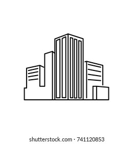 Isometric City Street Landscape View with Buildings, Roads, Trees, Cars and Walking People. Minimal Flat Line Outline Stroke Icon Illustration on white background